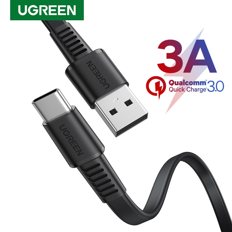 Ugreen USB C Charger Cable 3A Flat USB Type C to USB A Fast Charging Data Cable for Samsung Galaxy S10 Note 9 Quick Charge USB-C