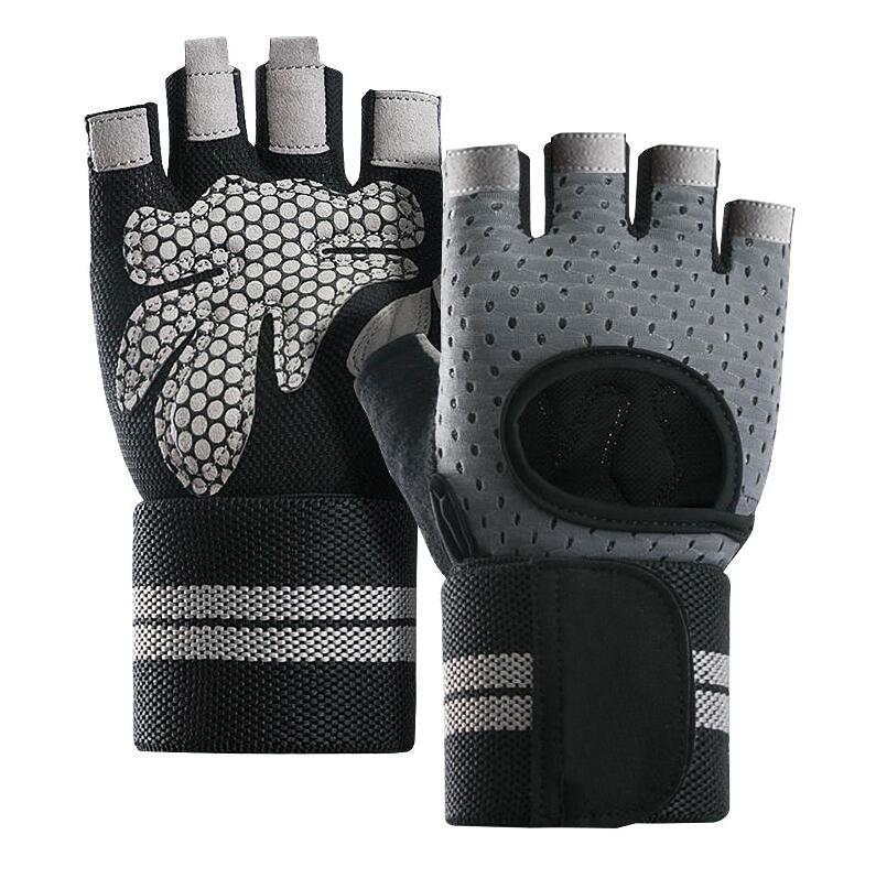 Hantelhandschuhe für Herren und Damen, Gewichtheben, Crossfit, Bodybuilding, trainieren, Sport, Fitnessstudio, Trainingshandschuhe, rutschfester Handgelenkschutz: Grau / XL