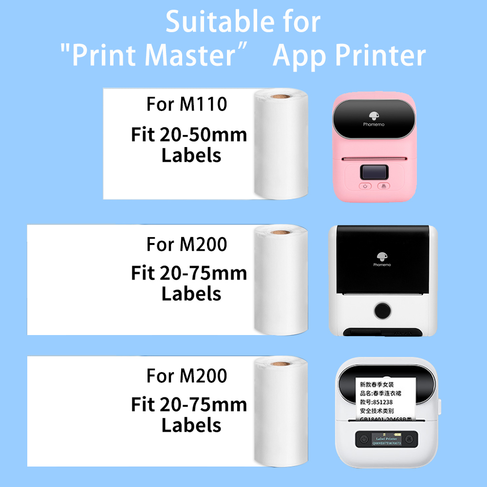 Phomemo M110 Printer Self-Adhesive Label Paper Square Round White Transparent Color Labels for M200 M120 Label Maker Sticker