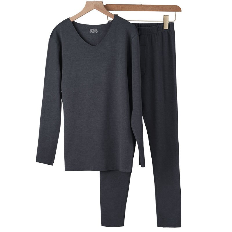 Roupa interior térmica terno além de veludo sem costura nova absorção de umidade e aquecimento terno térmico qiuyi calças compridas: Dark grey / XXL