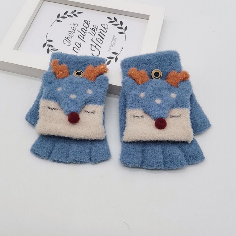 63-7T niños bebé invierno hermosa dibujos animados versátil algodón medio dedo guantes: L