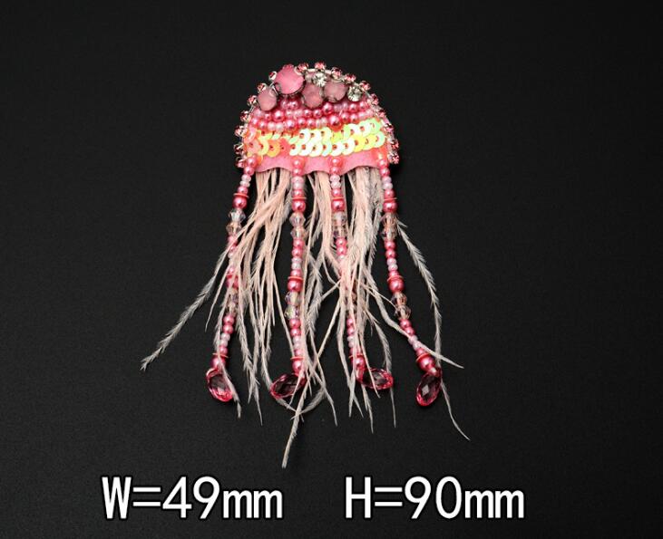 1 Pc Kwallen Kralen Broche Patch Diy Strass Veer Naaien Vrouwelijke Badge Corsage Applique Kwastje Parches Bordados Para Ropa: Roze