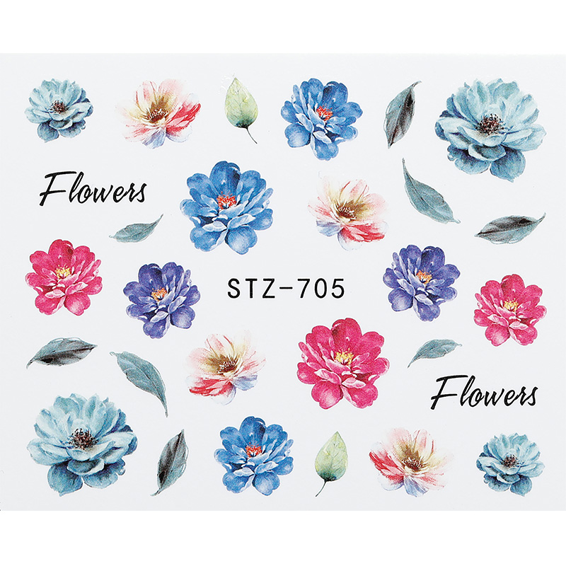 1 pcs Nail art water stok bloem kleurrijke decoratie sticker tips: STZ-705