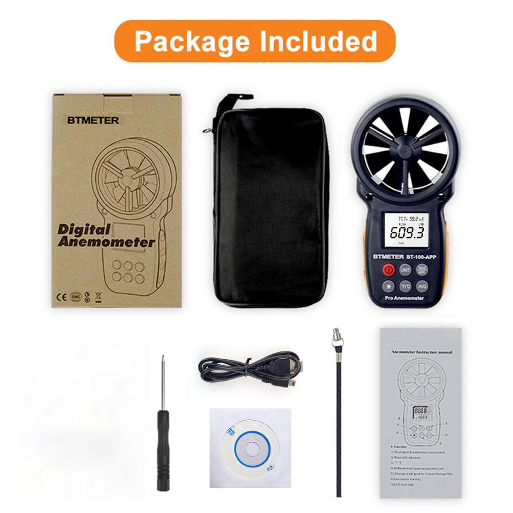 Anemómetro Digital de BT-866A, medidor CFM manual con conexión USB, medidor de flujo de aire, mide la temperatura del viento/velocidad del viento