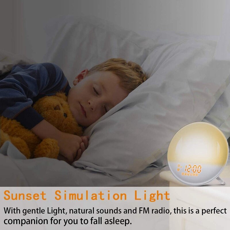 Sonnenaufgang Wecker aufwachen hoch Licht 7 Farben Sonnenaufgang Simulation Dual Wecker mit 7 Natürlichen Klang und FM Radio-UNS Stecker