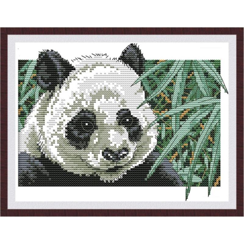 Söt panda djurmönster korsstygn set handarbete broderi kit vit canvas bomull broderi gör-det-själv heminredning målning