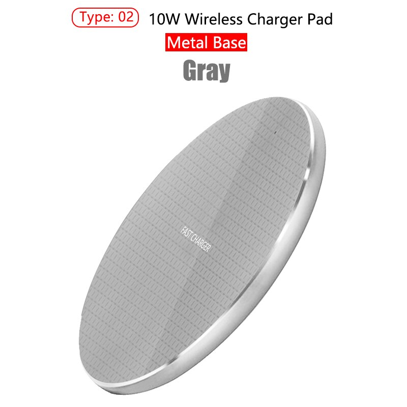 Qi Wireless Charger Pad 10W Fast Charging for Samsung S20 S10 Note 10+ iPhone 11 Pro Xs Max X 8 Plus Metal Wireless Quick Charge: Metal Style Gray