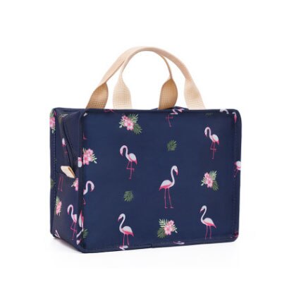 Cooler Bag Portable Food Bag Aluminum Foil Thermal Box Zipper Ice Pack Cute Animal Prints Lunchbox: Navy Flamingo