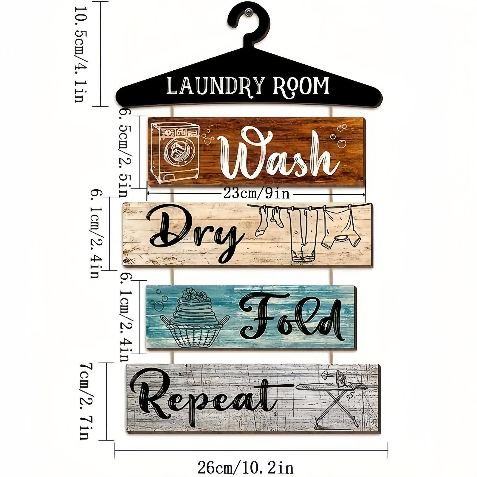 Retro Laundry WallWooden Sign Wooden Washing,Drying,Folding,Repeated,Laundry Rules, Farmhouse Laundry Wall Hanging Art Decor: Default Title