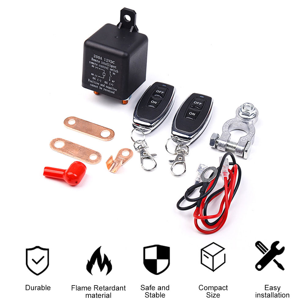 Interruptor da bateria Universal Relé Integrado Controle Remoto Sem Fio, Desconexão da bateria do carro, Cortar Isolador, Interruptor Mestre, 12V, 200A