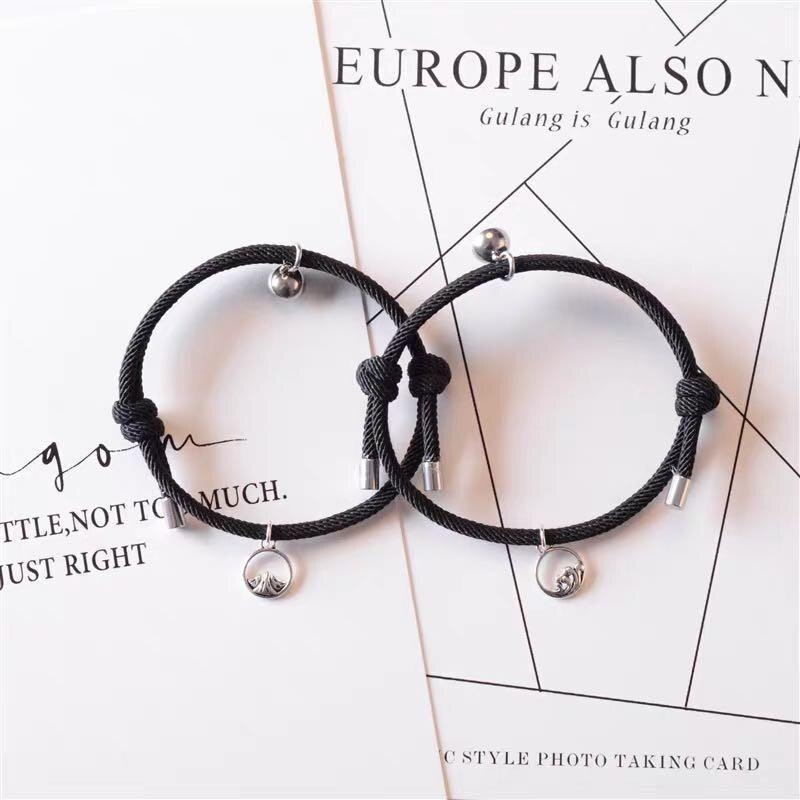 2 stk magnetisk gensidig tiltrækning par armbånd til kvinder justerbare håndlavede løfter af evigt flettet reb charm smykker: Kaffe