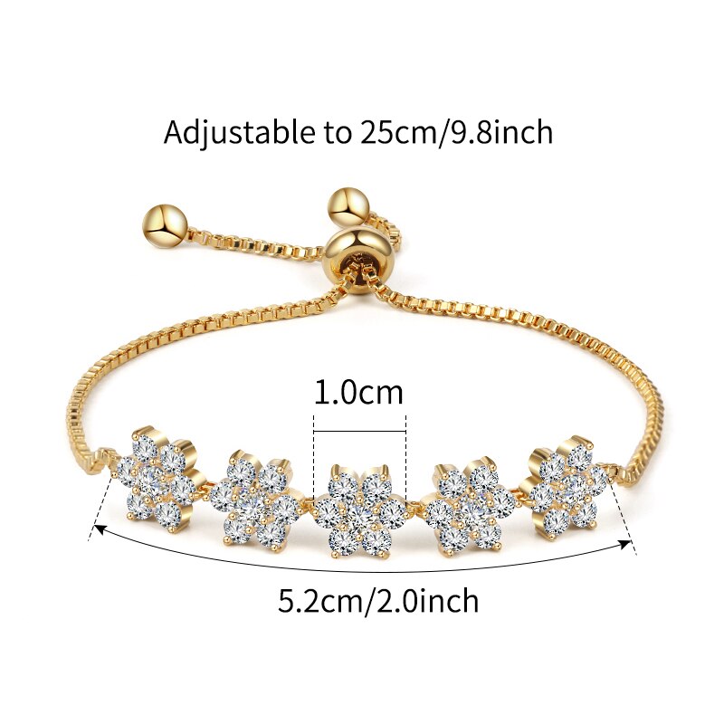 WEIMANJINGDIAN 5 fleurs brillant cubique zircone CZ cristal réglable bracelets pour femme ou mariage