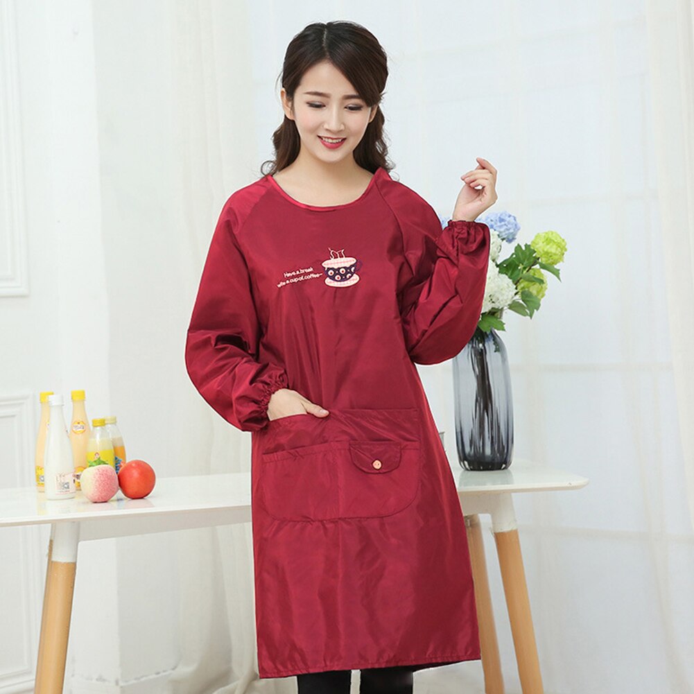 Vrouwen Donkere Kleur Waterdicht Olie Proof Huis Keukenschort Lange Sleve Bakken Bbq Chef Kiel