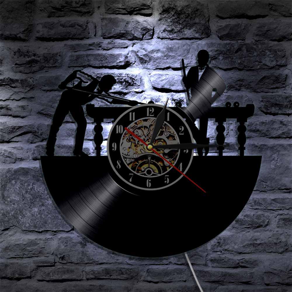 Billiard Balls LED Wall Clock Pool Snooker Sports Vinyl Record Wall Clock Modern Unique Pool Billiards Snooker Room Decor: With LED Light