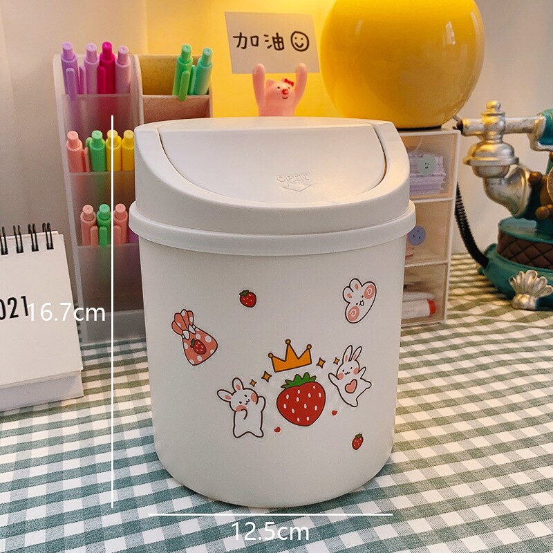 Papelera de mesa Mini basura escritorio casa basura cesta Swing con tapa Oficina hogar: Amarillo claro