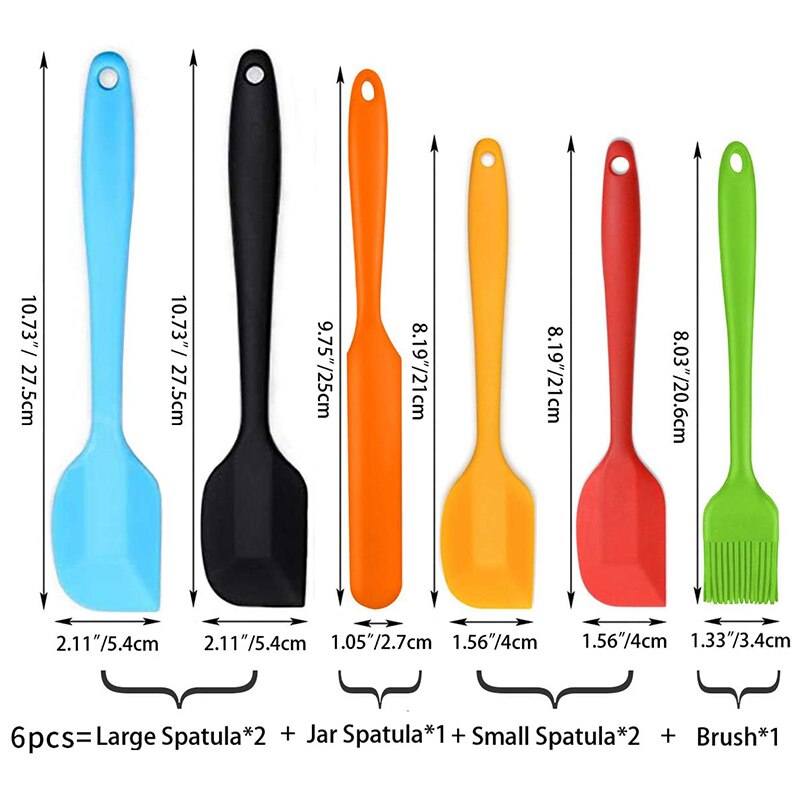 Silikone spatel sæt gummi varmebestandig non-ridse fleksibel spatel nonstick køkkengrej med stærkt rustfrit sæt  of 6