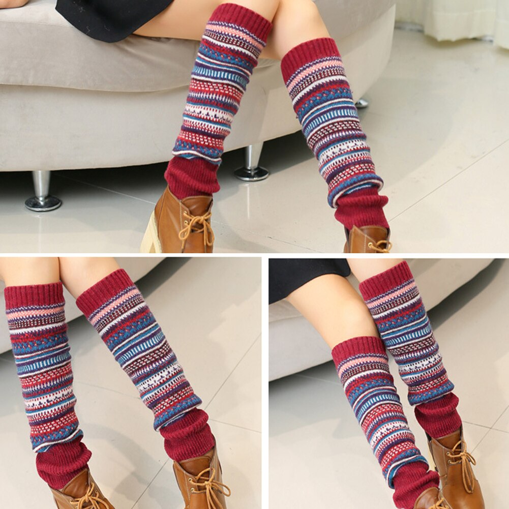 1 par alargador fino tejido invierno otoño hasta la rodilla calentador de piernas para mujeres adultas Color de contraste grueso a prueba de frío para mujeres: Purplish Red