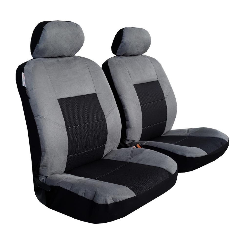 Suede Seat Covers For Trucks Cars SUV, Jacquard Cool Grey Front Set Auto Protector, Airbag Safe Universal Easy Fit: Default Title