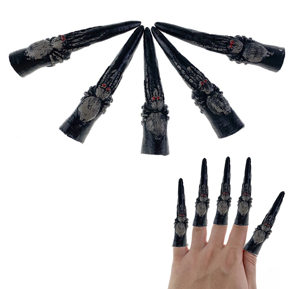 Uñas largas de Halloween, uña de Animal, uña de bruja Araña, esqueleto, León, Cosplay, decoración de vestido de lujo, 5 uds.: Naranja