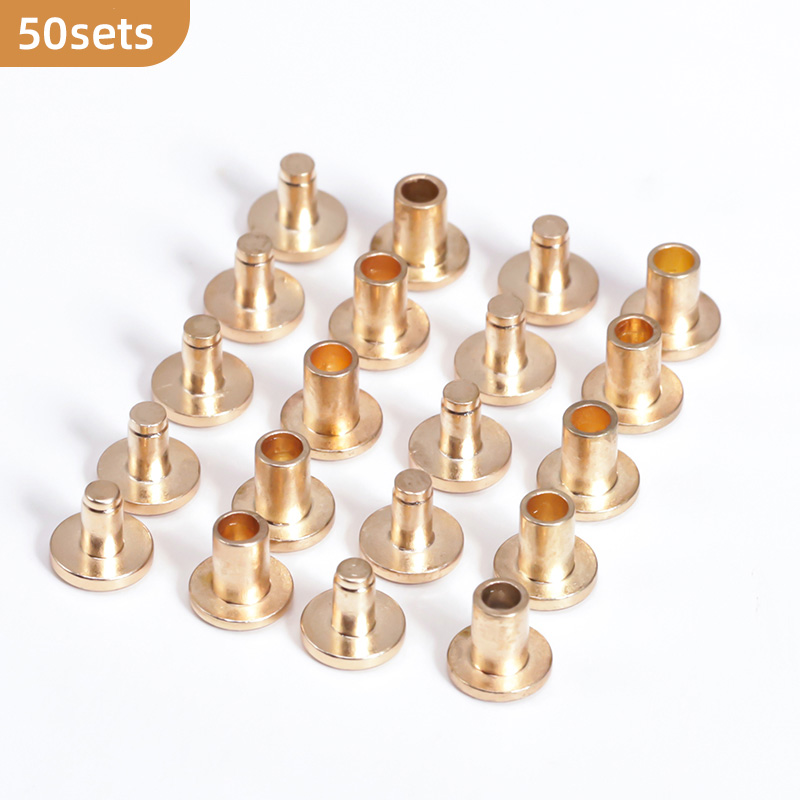 Wuta 20 Set/50 Set Massief Messing Platte Kop Klinknagel Dubbelzijdige Riem Nagels Leathercraft Hardware installeren Alleen Met Hamer: Golden-50 sets