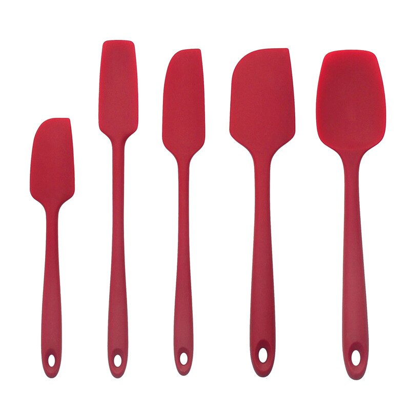 Hoge Hittebestendig Premium Siliconen Spatel Set, Naadloze , Non-stick Met Roestvrij Stalen Kern, koken/Bakken Gebruiksvoorwerp: Red Set of 5