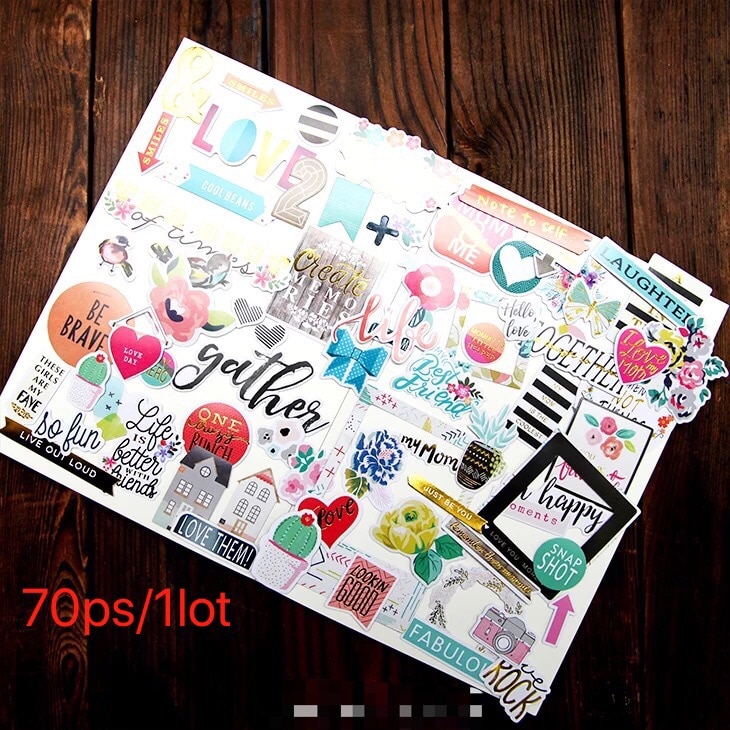 70 stks vierkante hart woord goud stempel papier gestanst Stickers voor Scrapbooking Gelukkig Planner/Card Making/Journaling project/dagboek