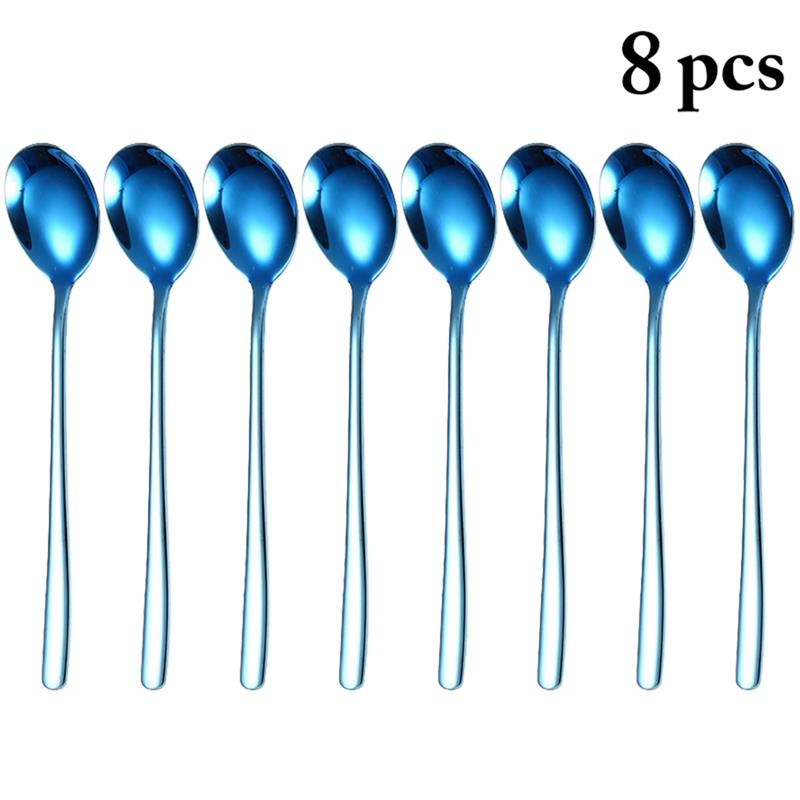Eenvoudige Salade Lepel 8Pcs Rvs Lepel Serveren Diner Lepels Kleurrijke Unieke Lepels Voor Keuken: Blue