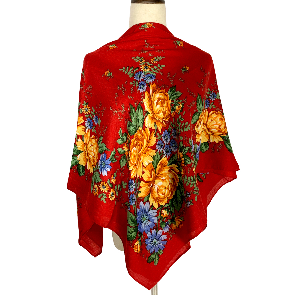 Foulard nazionale grande Bandana 2023 nuova viscosa stampa floreale scialli quadrati e impacchi per le donne sciarpa da viaggio Boho scialle russo: nero