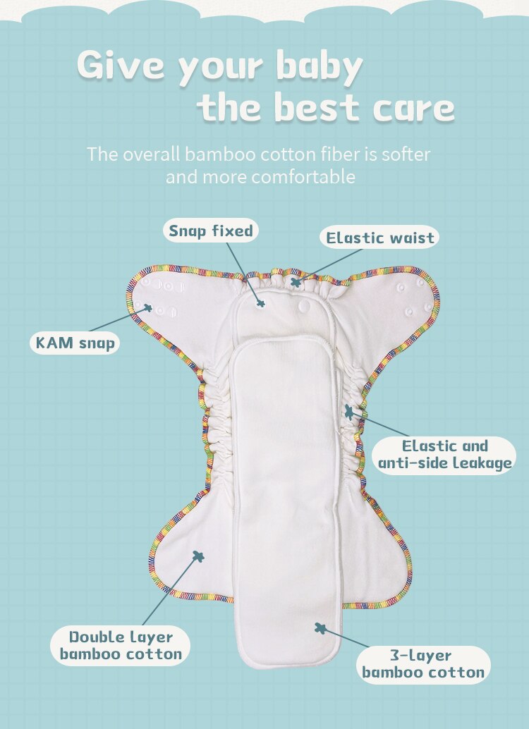 Goodbum Bamboo Cotton AI2 Diaper Cloth Diaper Double Row Snaps Washable Adjustable For 3-15KG Baby Diaper