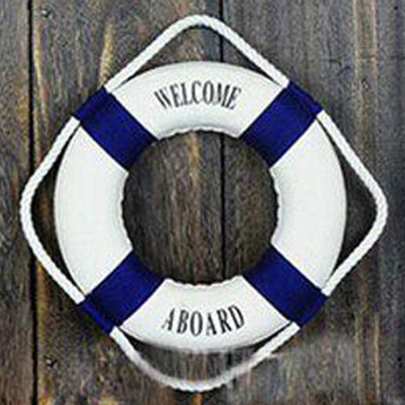 Boya salvavidas decoración con letras Welcome de estilo marinero, rojo y azul, decoración de pared de playa marina para el hogar