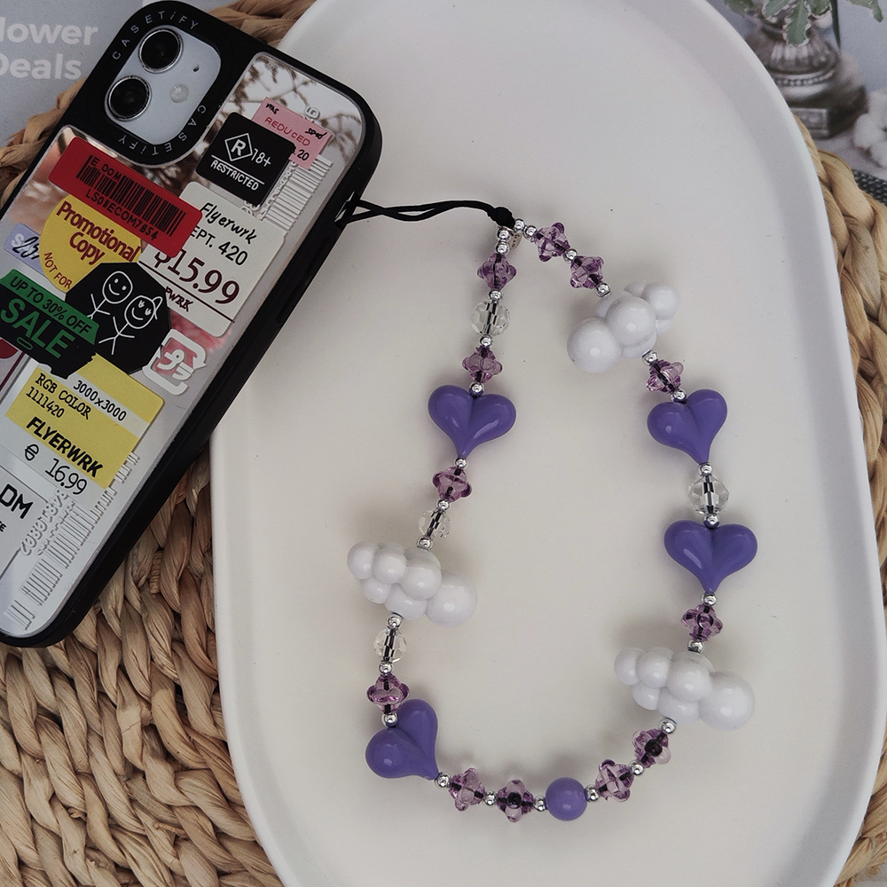 Herlook Heart Telefoonband Korea Mode Witte Wolken Telefoon Charme Voor Mobiele Telefoon Trendy Y Y 2K Accessories