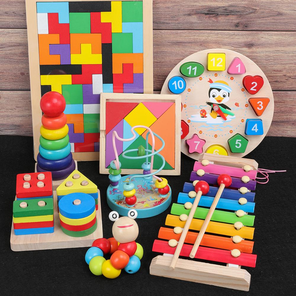 Qwz Montessori Houten Speelgoed Childhood Leren Speelgoed Kinderen Kids Baby Kleurrijke Houten Blokken Verlichting Educatief Speelgoed