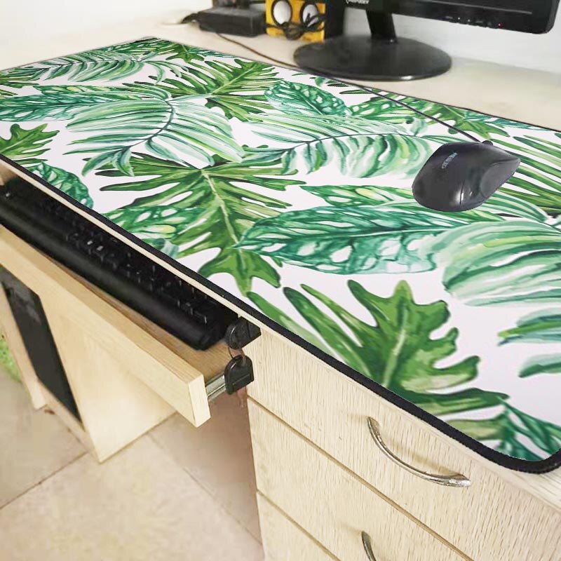 Xgz bananblad växt stor spelmusmatta låskant musmatta tangentbordsmatta skrivbordsmatta för bärbar dator laptop gamer musmatta xxl