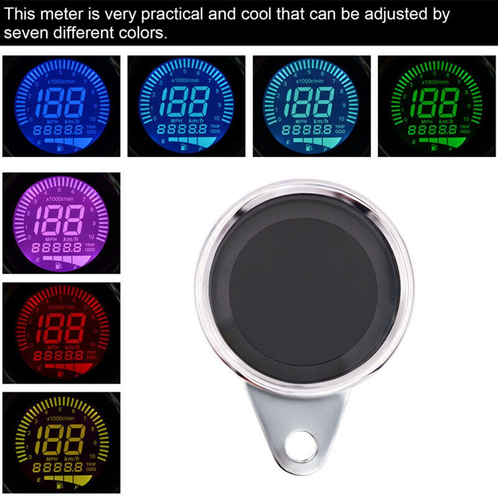 LCD Digital MPH KM/H Motorcycle Moped Odometer Speedometer Tachometer Gauge Motorcycle modified LCD Instrument