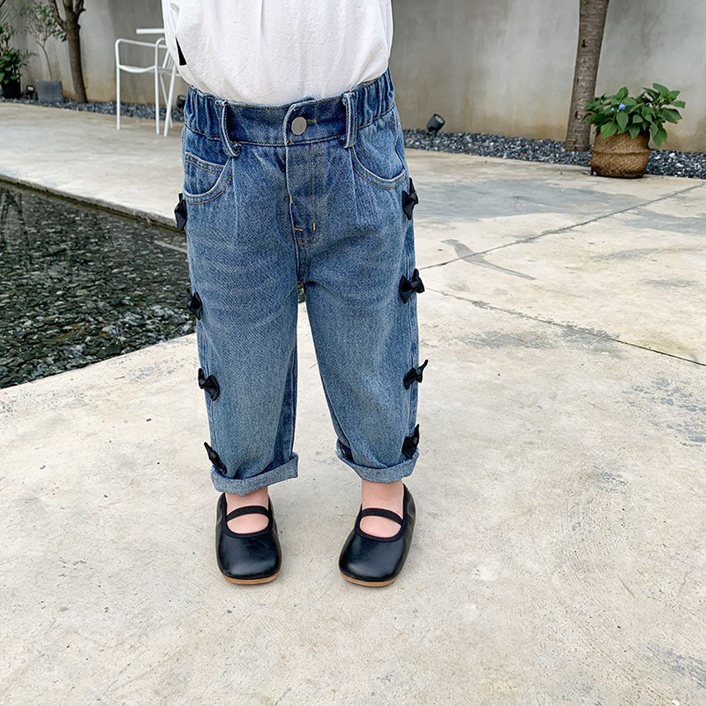 Pantalones vaqueros para niña y niño, pantalón vaquero con lazo para niño, Pantalón recto de princesa de estilo coreano, largo completo, S11307