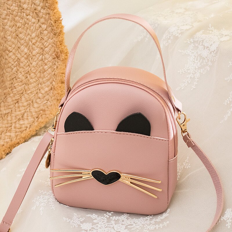 Cat students daily small backpack spring and summer Korean version of the shoulder messenger bag mobile phone bag XW-3063: pink