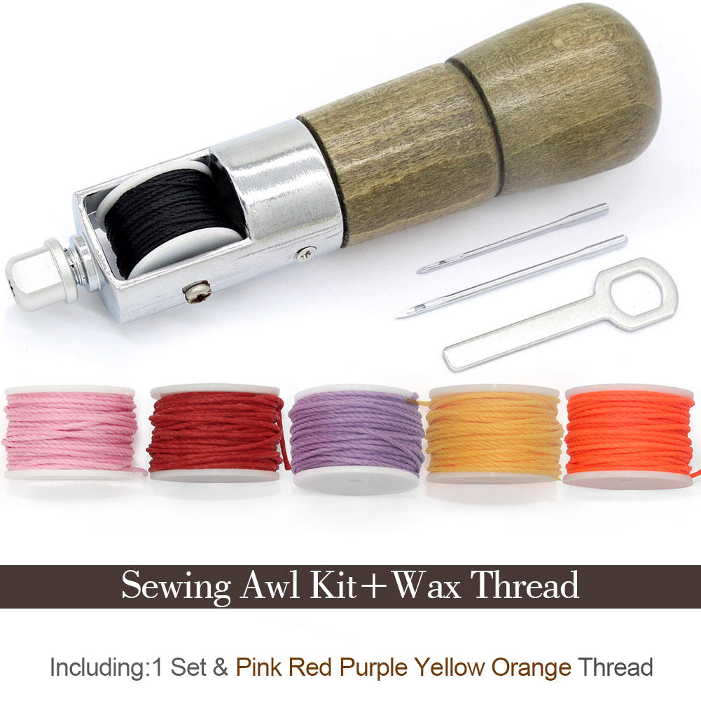 Leathercraft Sewing Stitching Awl Needle Tool Kit Handwork DIY Leather Shoe Repair Purses Wallets Clothes Craft Supplies Thread: PG08X3