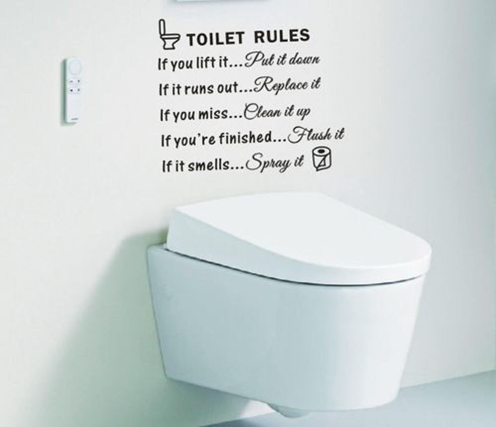 Bevægeligt toilet regel citat væg klistermærke toilet tip tekst væg klistermærke pvc vinyl vægmaleri badeværelse dekoration diy