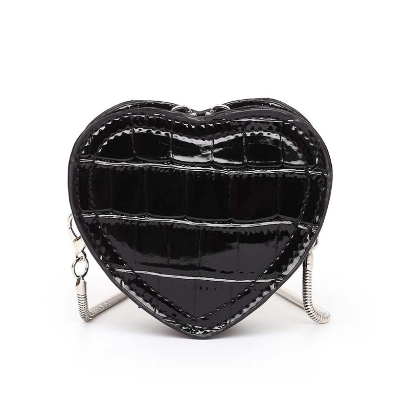 Dejlige piger skuldertaske hjerteformet mærke kvinder serpentine læder crossbody taske kæde læbestift skulder håndtaske: Sort
