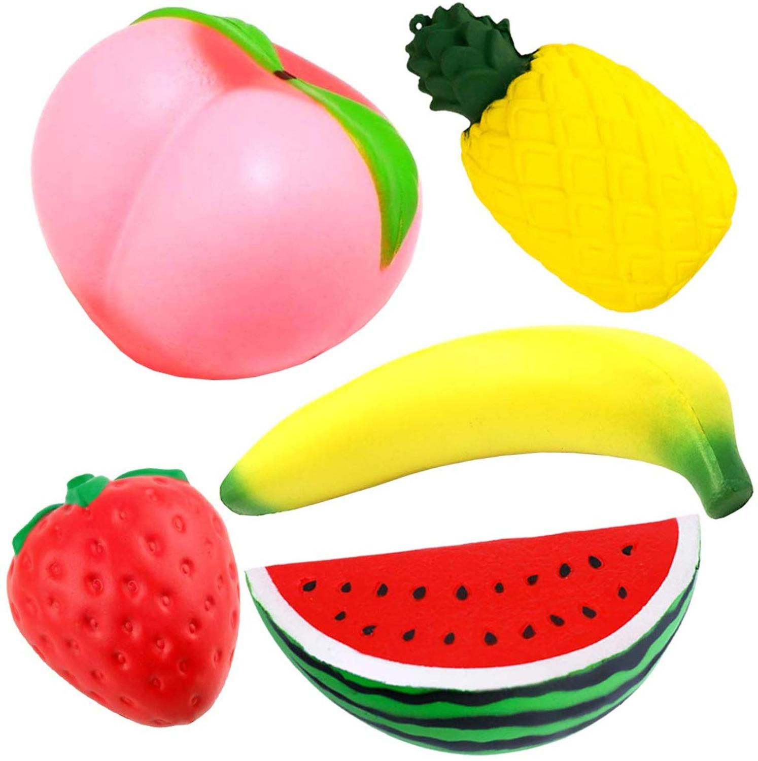 5PcsSlow Rising Jumbo Fruit Squishy In One Box Peach Banana Watermelon Pineapple Strawberry Kawaii Squishy Charms Party Supplies