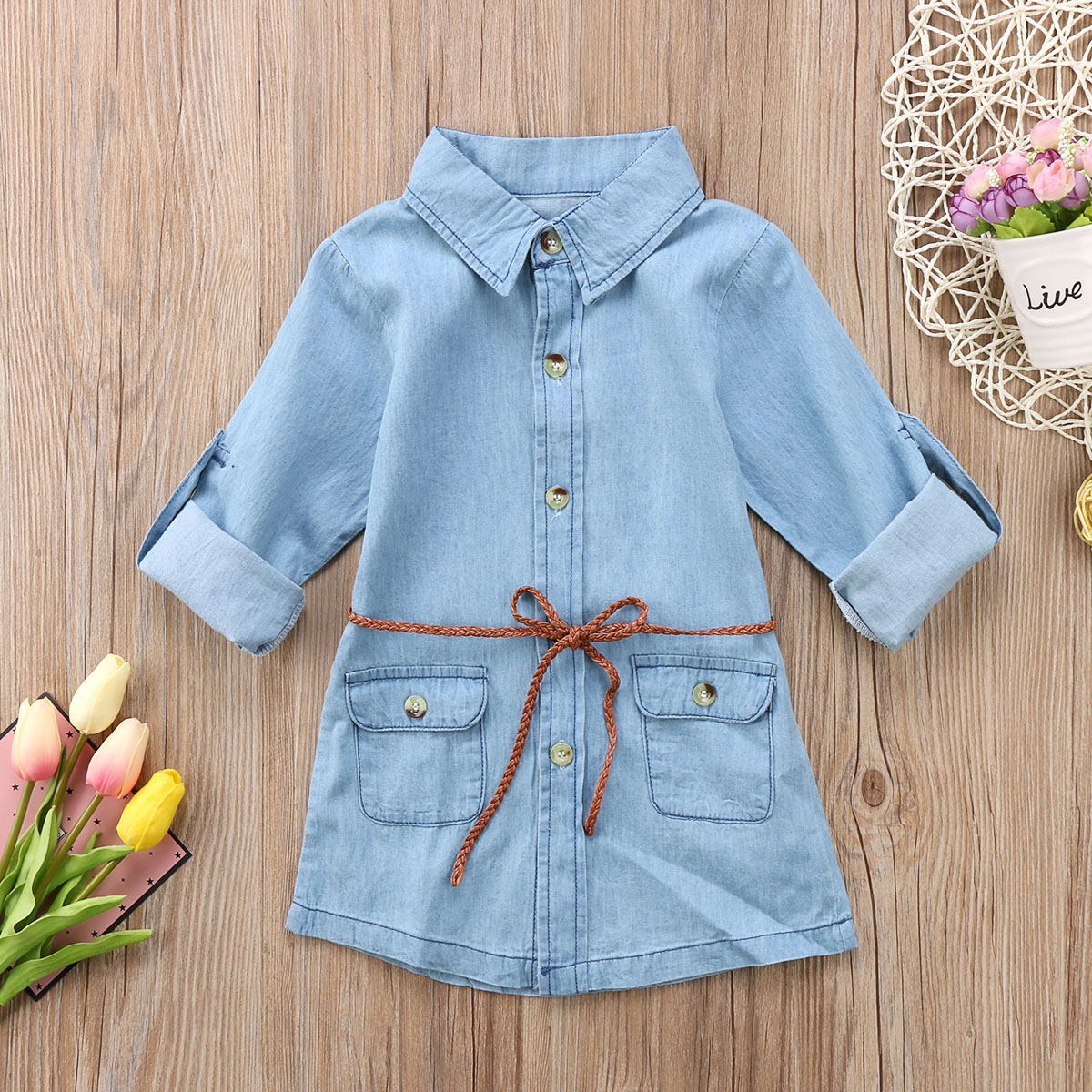 Pudcoco 2019 nova marca de moda bebê crianças menina denim curto mini vestido jean manga longa casual camisa festa vestido