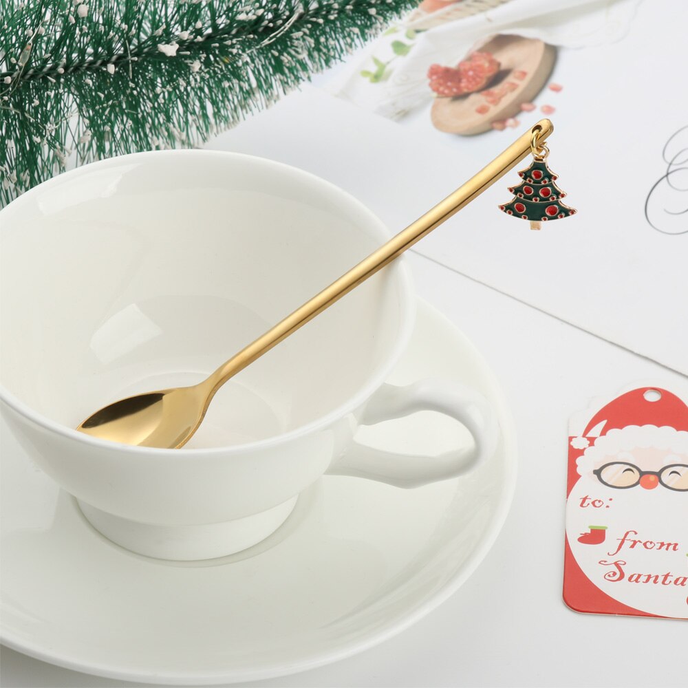 1 pc julsked bordsartiklar rostfritt sked år festbord ornament guldmjölk kaffesked hemdekorationer