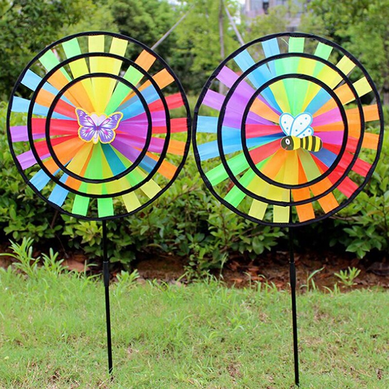 Molino de viento colorido de tres capas para niños, de 36cm de tela juguete tradicional redonda, decoración para acampada al aire libre