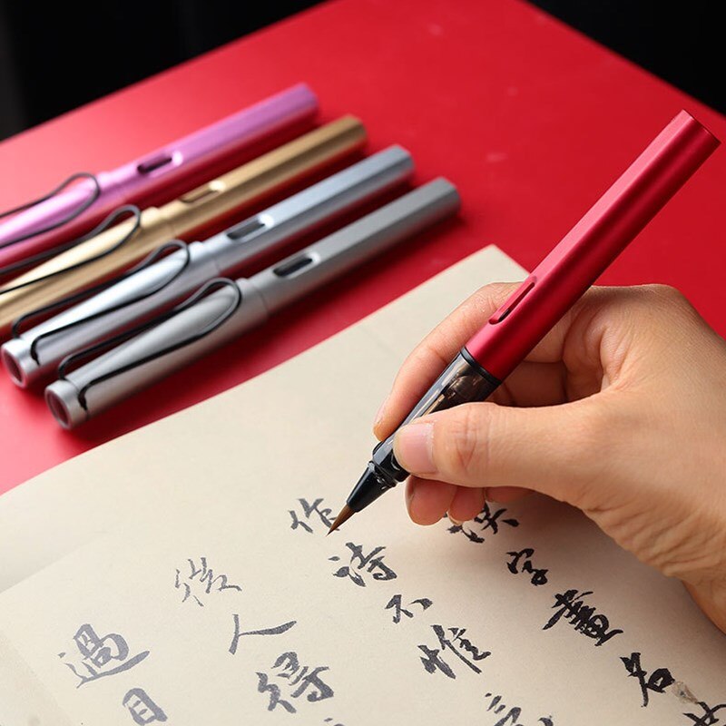 1 ud. Bolígrafo de caligrafía de Metal negro, pincel de escritura de pelo suave, pluma estilográfica de acuarela, herramienta de dibujo para pintar, material escolar, papelería