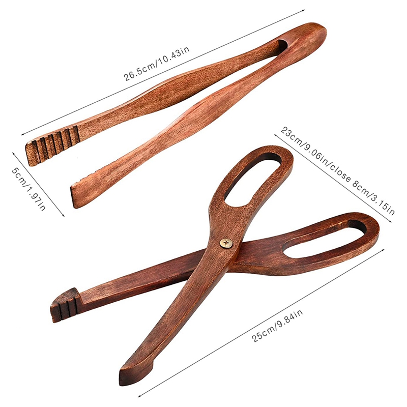 2 Packs Toaster Tongs Reusable Wood Cooking Tongs Scissor Wooden Kitchen Toast Barbecue Tongs BBQ Clip Buffet Food Tongs
