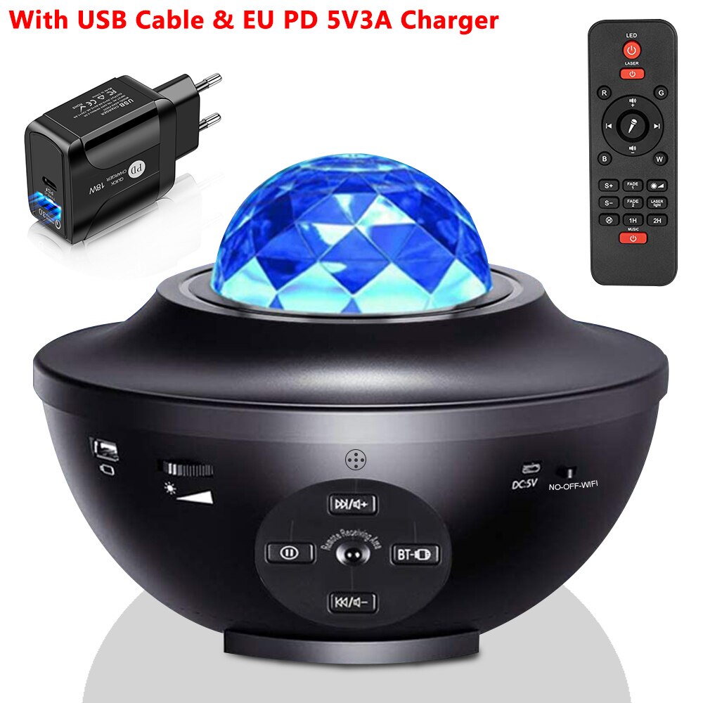Wifi Galaxy Projector Oceaan Wave Smart Star Projector Light Bluetooth Nachtlampje Spraakbesturing Muziek Speler Led Projector Lampen: USB with EU Adapter