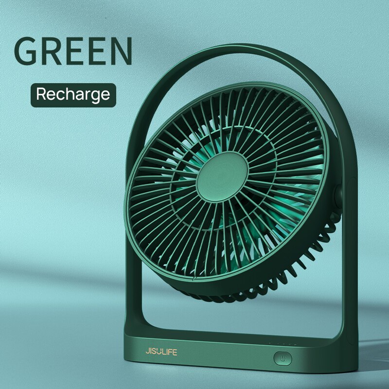 JISULIFE Table Fan Mini USB Strong Wind Rechargeable Desk Fans Wireless 4000mAH with 4 gear Wind Speed 270 Degree Rotata: Recharge Green