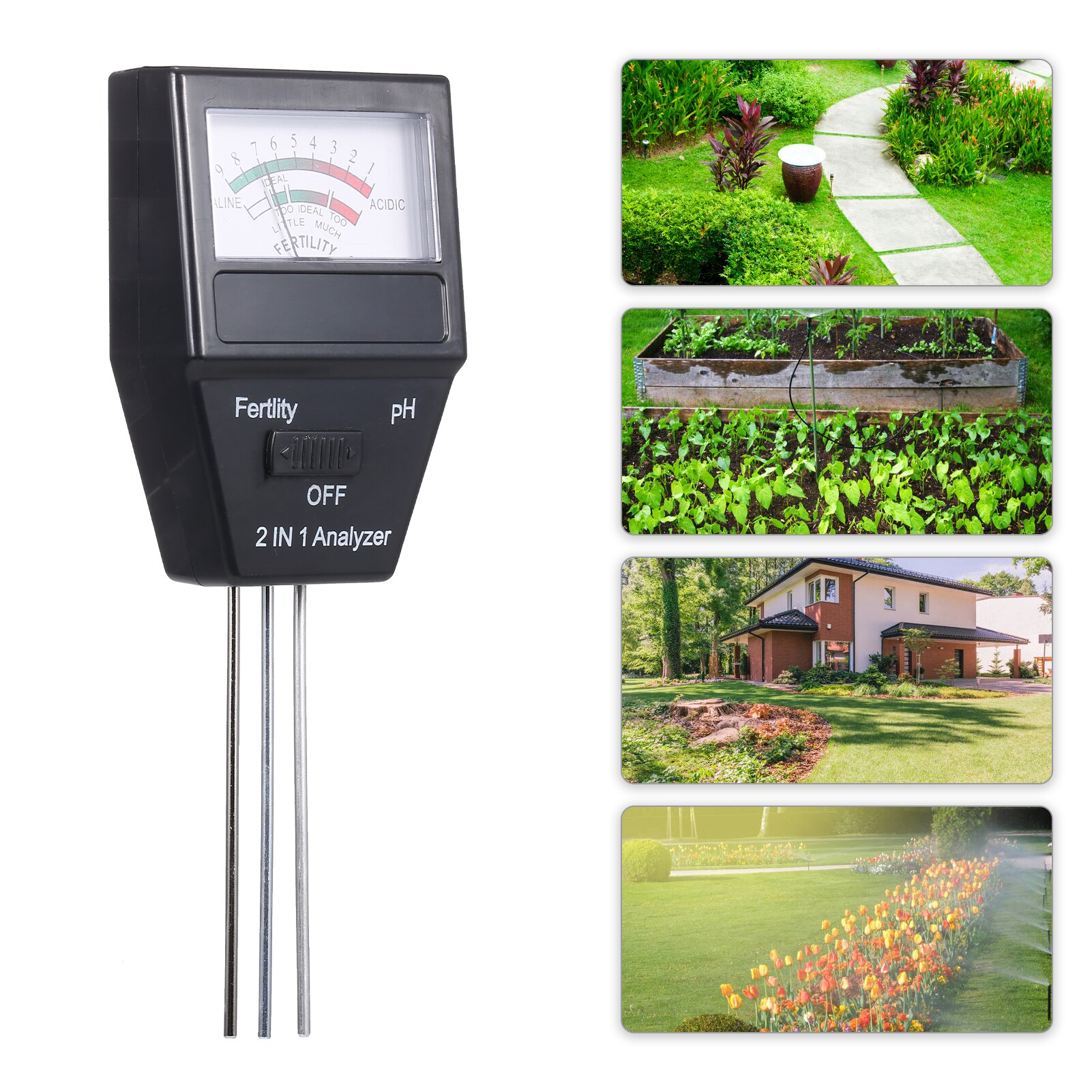 2-in-1 Soil pH Meter Fertility Tester pH Tester Soil Tester for Garden Farm Lawn Indoor Outdoor Plant Care