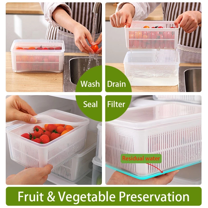 Bac à légumes et fruits en plastique avec lèvre, boîte de rangement de cuisine, réfrigérateur, conserve la fraîcheur, bac à légumes et fruits, bac à légumes