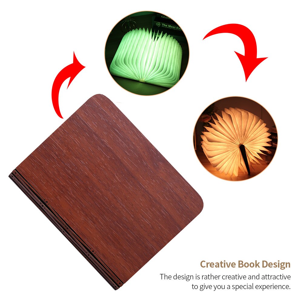 Wood Grain Book Light Flip Page Folding Rechargeable Led Book Light Custom Wooden Book Lamp Night Light